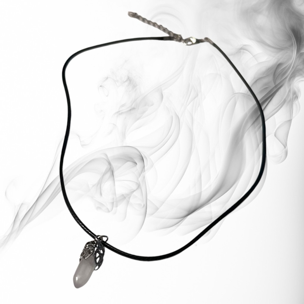 Quartz Crystal Necklace Pointed Stone White Black Cord Handmade - Picture 6 of 6